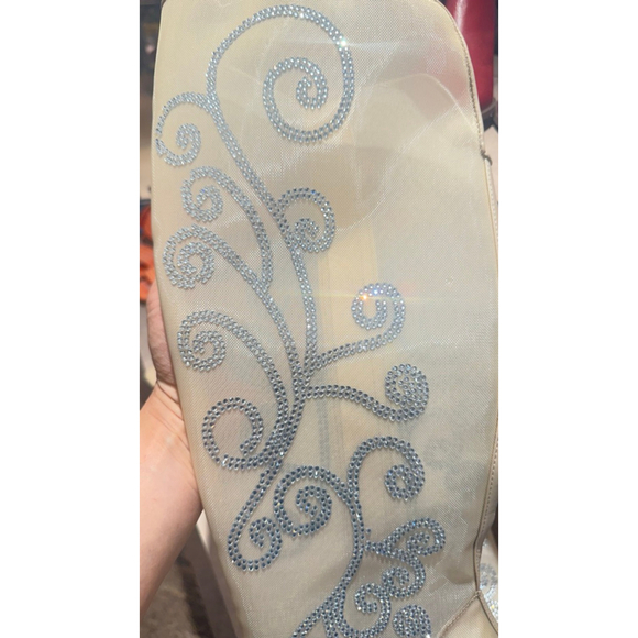 Gianni Bini Women's Heeled Boots Size 8 Beige with Silver Rhinestones - Picture 11 of 11